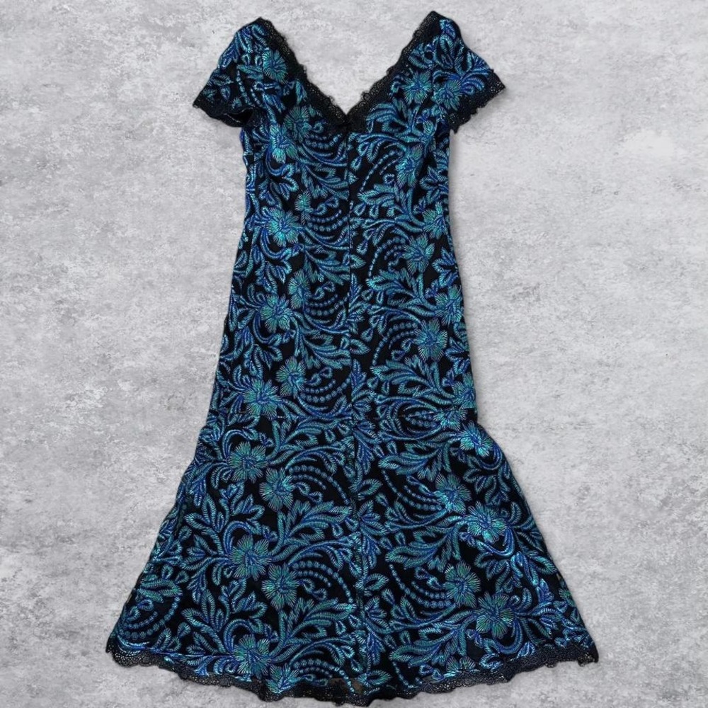NWT JS Collections Floral Embroidered Lace Cocktail Midi Dress Teal Blue Black - Picture 3 of 8